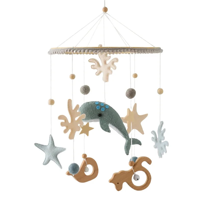 Baby Crib Mobile Rattle Toy For 0-12 Months Cartoon Felt Forest Animal Bed Bell Hanging Wooden Bracket Mobile Newbaby Rattle Toy