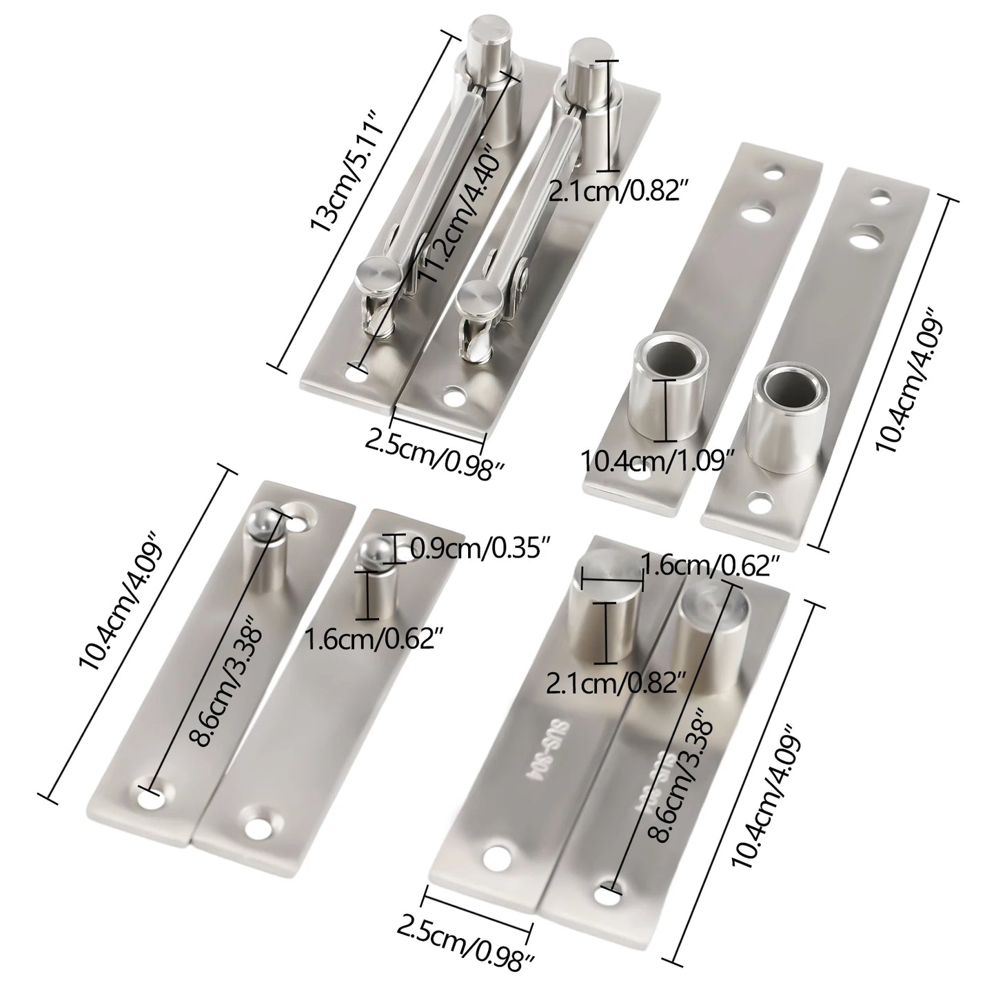 2 Sets Door Pivot Hinge Heavy Duty Hidden Bookcase Hinges Secret Door Hinges 360° Rotation Shaft