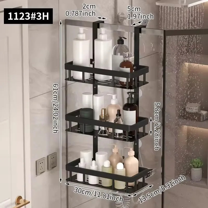 1/2/3 Tiers Bathroom Punch Free Wall-mounted Storage Rack Shower Room Over The Door Toiletries Organizer Bathroom Hanging Shelf