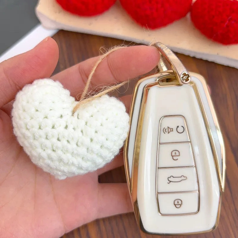 Handmade Crochet Heart Shaped Ornaments Valentine's Day Crochet Flower Bouquet DIY Clothing Shoes Socks Decorative Accessories