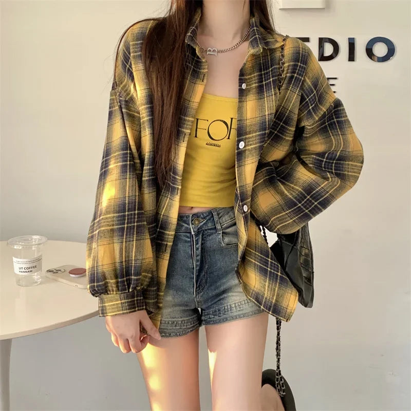 Long Sleeve Collared Button-Up Tartan Black Flannel Shirt
