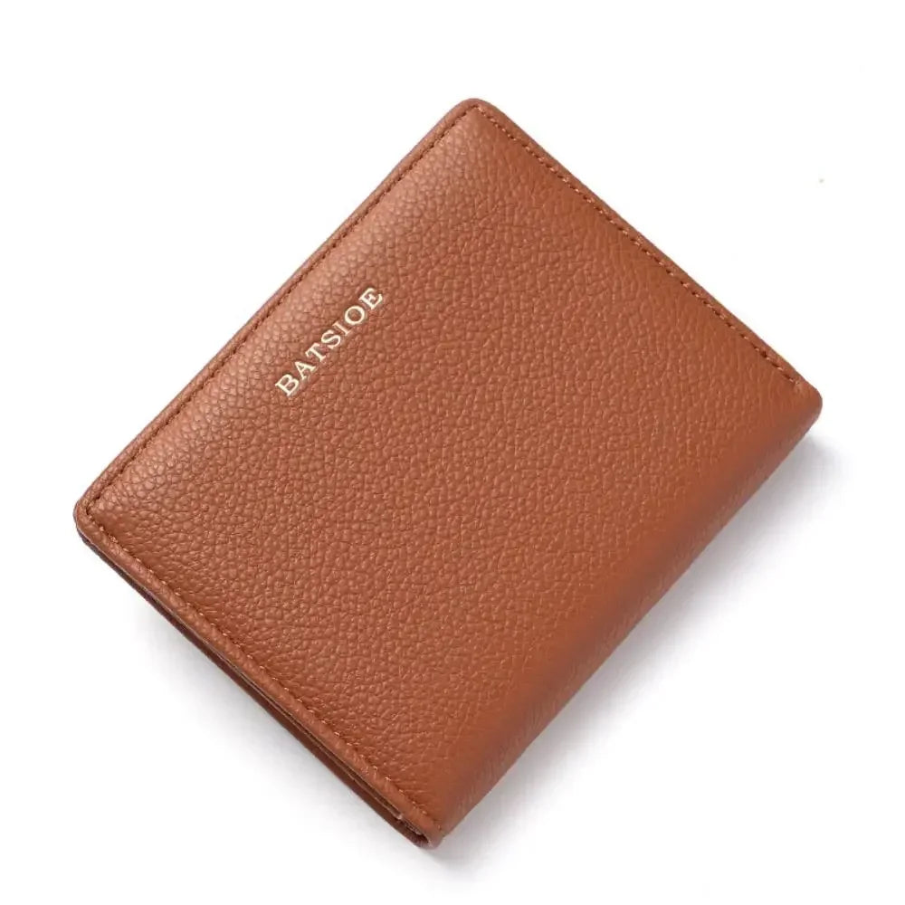 Fashion PU Leather Short Wallet Large Capacity Solid Color Card Holder Thin Women's Handbag Student Men Small Purse Mini Clutch