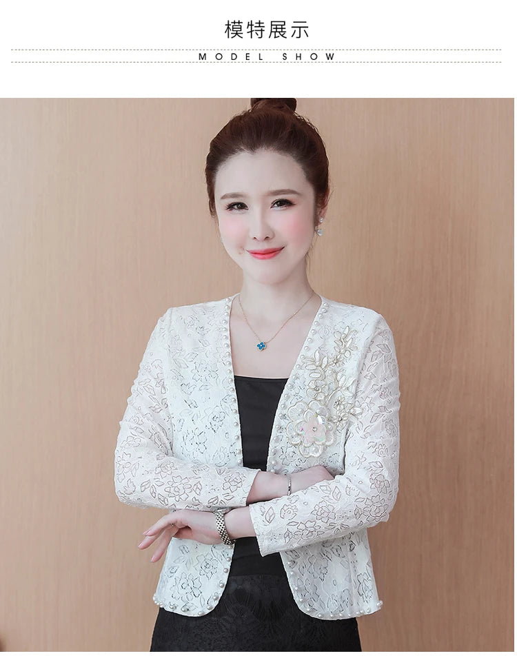 Short Lace  Long Sleeve Embroidery Cardigan