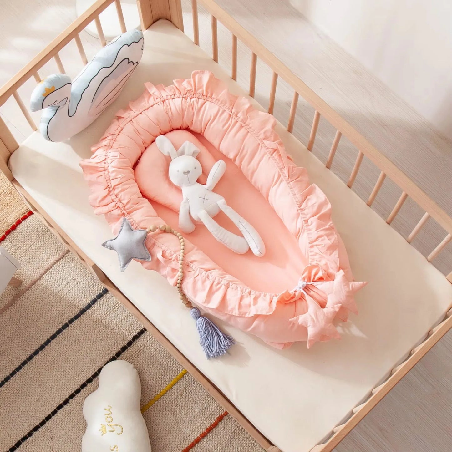 Cotton Babynest for Newborn Baby Bed Nest Ruffle Baby Bassinet Travel Bed Portable Lounger Toddler Crib Breathable Sleep Nest