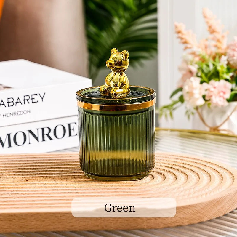 Gold Bear Acrylic Cotton Buds Storage Box