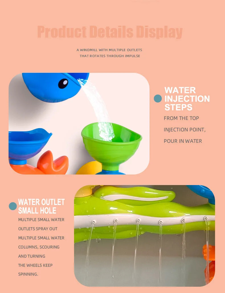Baby Bathtub Water Play Set Rotating Sprinkler Kids Bath Toys Games for Bath Toddler Bathroom Suction Cup Shower Toys for Infant