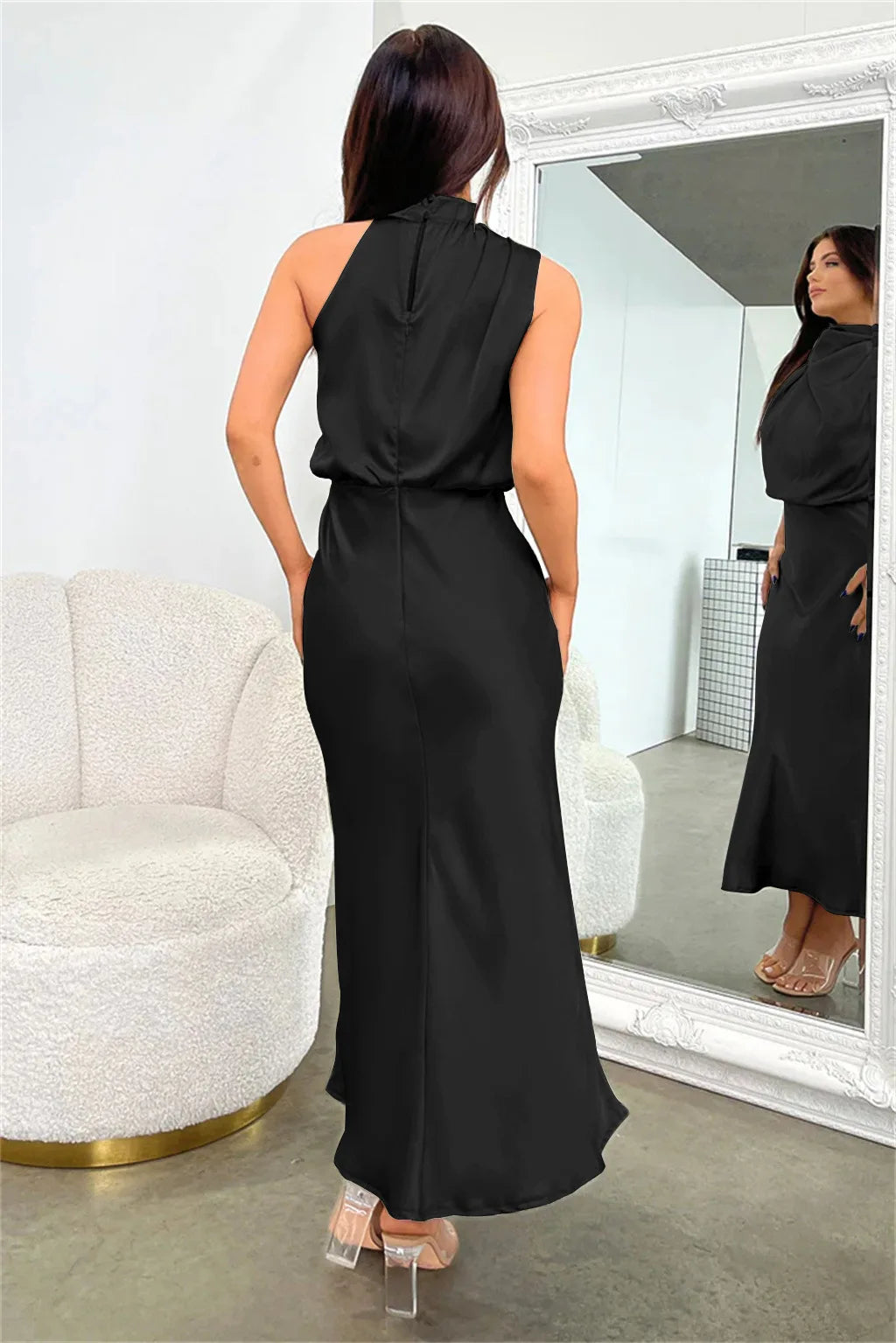 Summer High-End Silk Satin Sleeveless Long Dress Women Fashion Elegant Celebrity Dresses Evening Dress Party Clothes Ladies