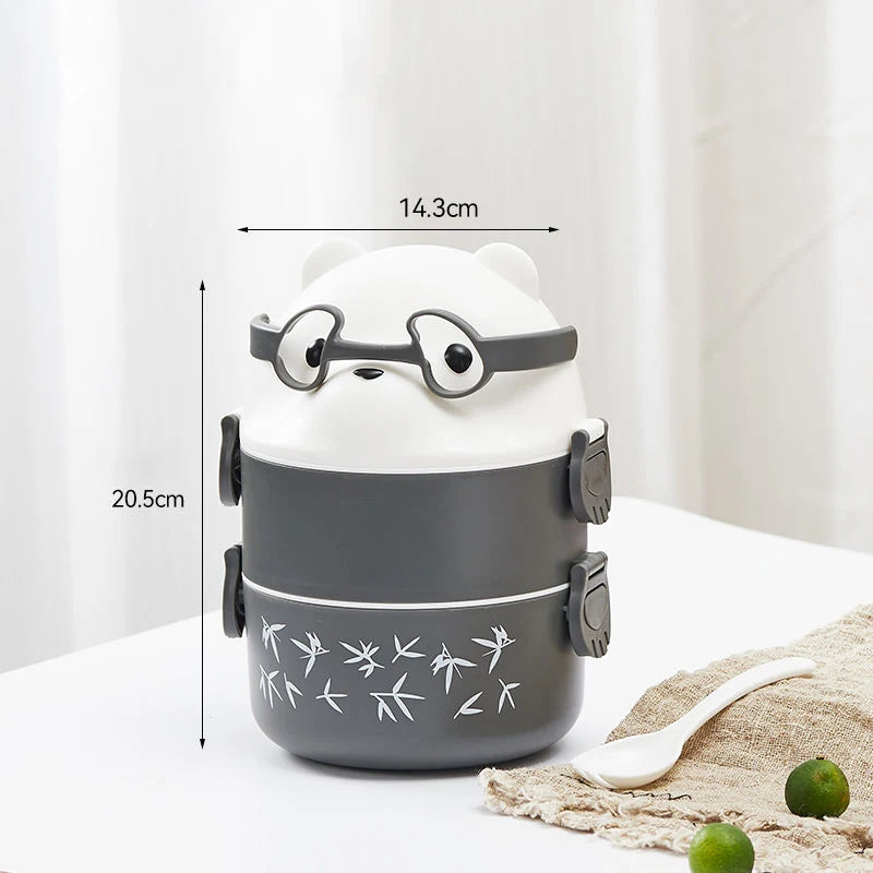Stackable Bento Box Portable Cute Cartoon Children Lunch Box Double Layer Food Storage Container Eyeglass Bear Thermal Bento Box