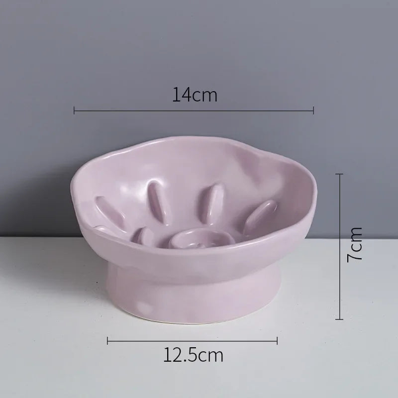 Ceramic Pet Feeder Bowl – Elevated Slow Feed Anti-Choking Bowl for Cats & Small Dogs
