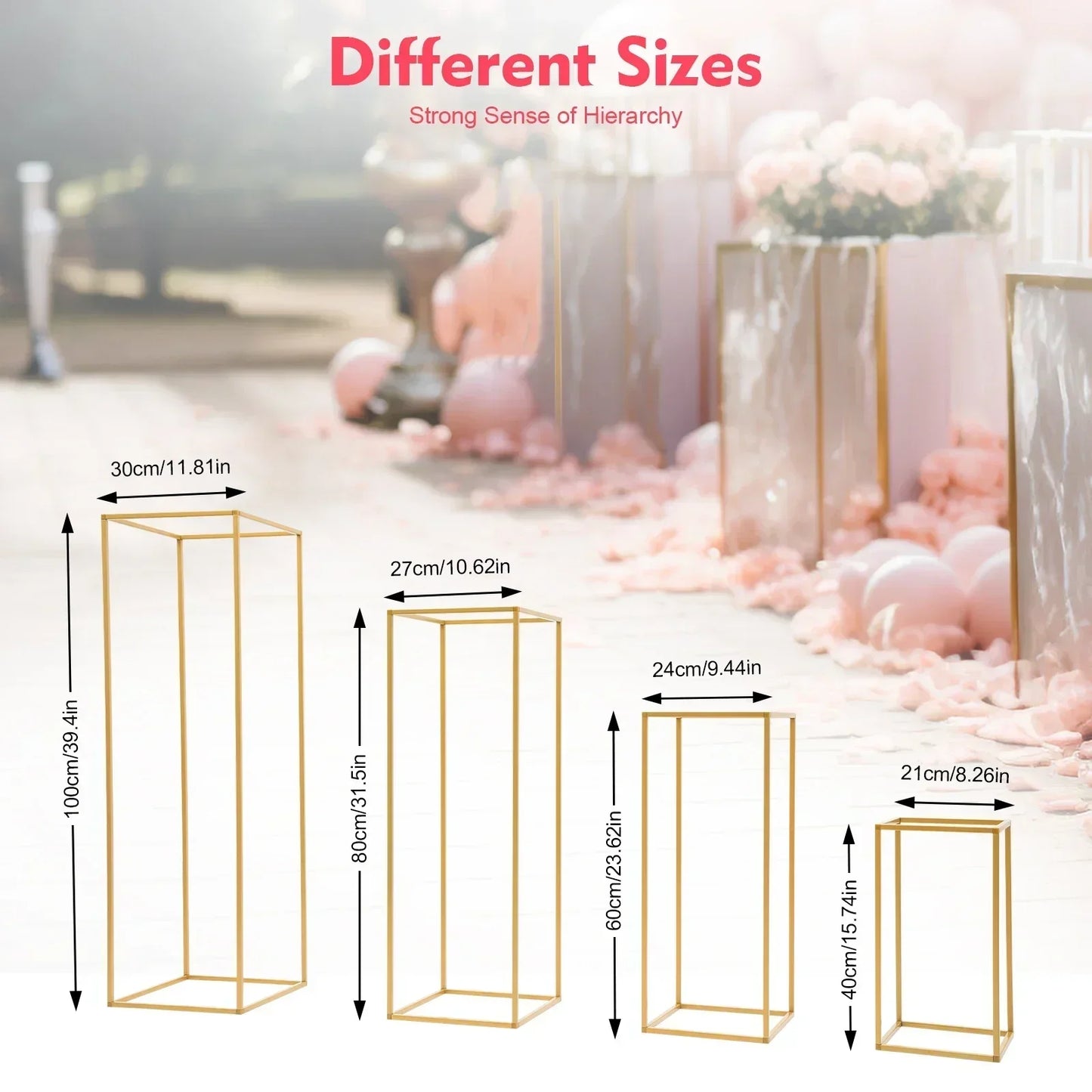 Bymaocar Metal Vase Column Stand, 23.6 in Gold Wedding Flower Stand Geometric Stands Centerpieces Vases Rectangular Display Rack