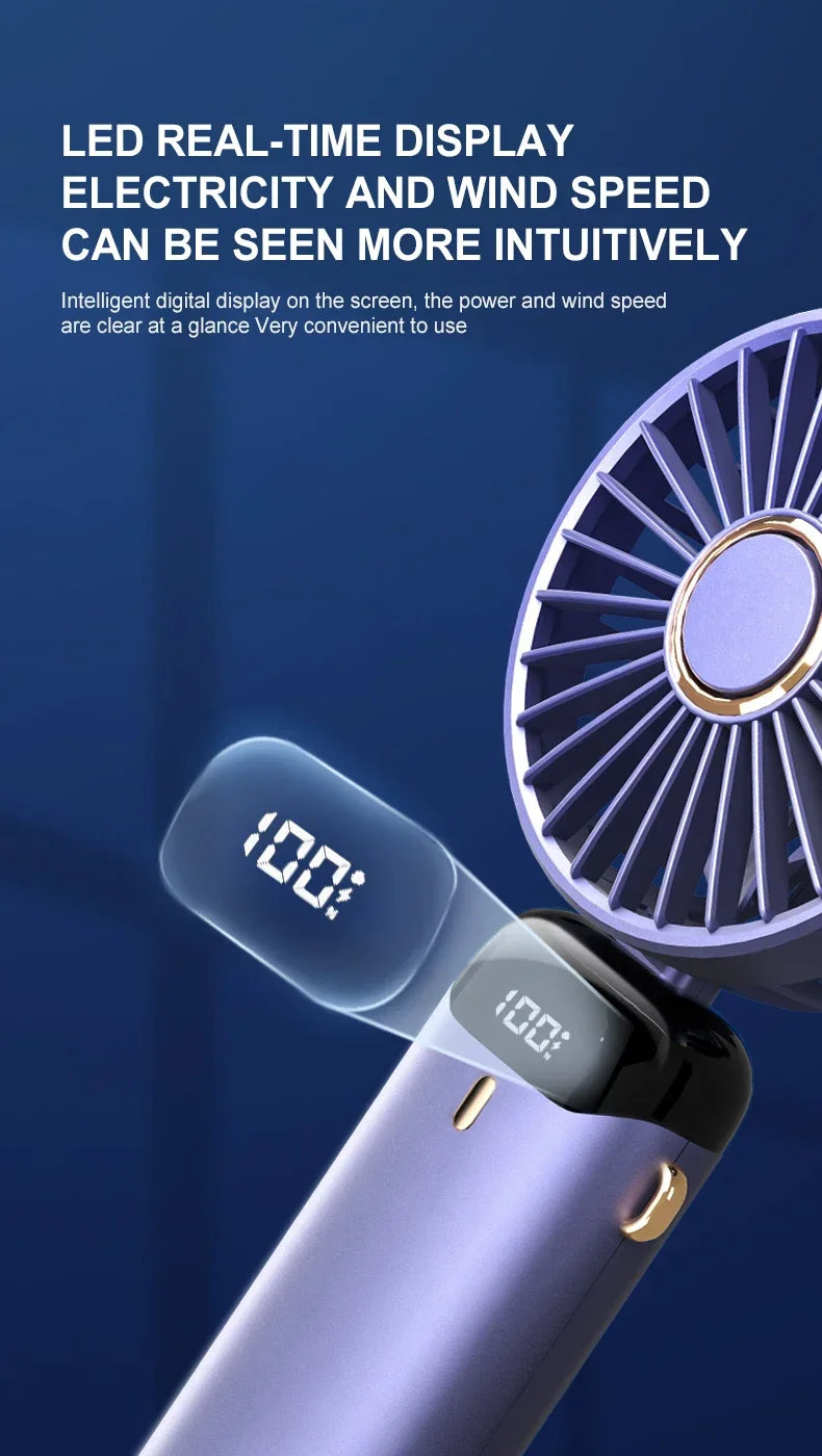 5 Speed Handheld USB Rechargeable Foldable Mini Fan 1800mAh