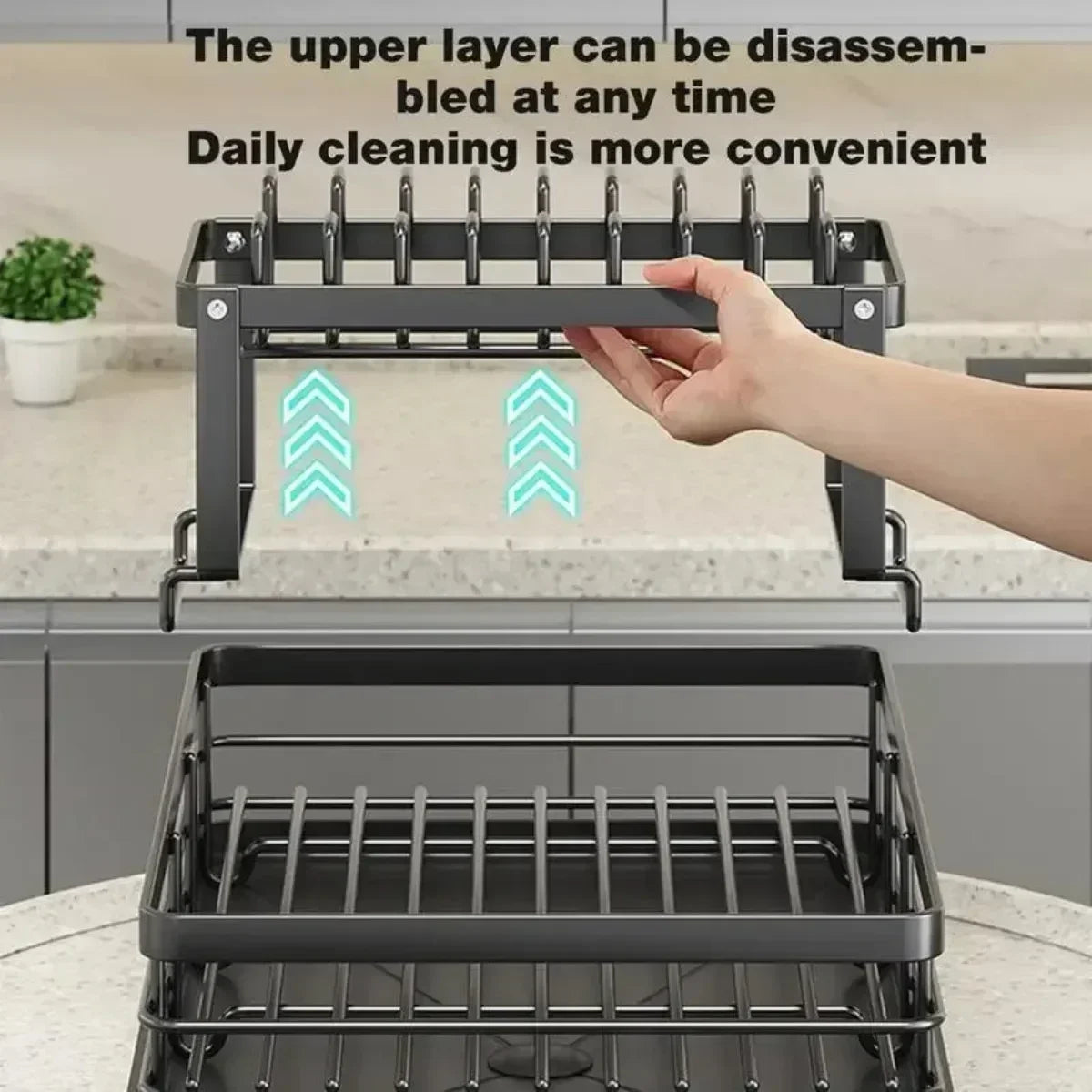 Double-layer Dish Rack Adjustable Draining Multifunctional Kitchen Countertop Organiser Hot-selling Bowls Plates Storage Saving