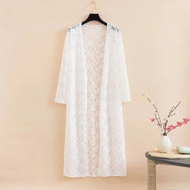 Summer Sun Protection Clothing Women Long Cardigan Female Cardigans Long Sleeve Women Lace Coat Jacket Ladies Shawl Outerwear