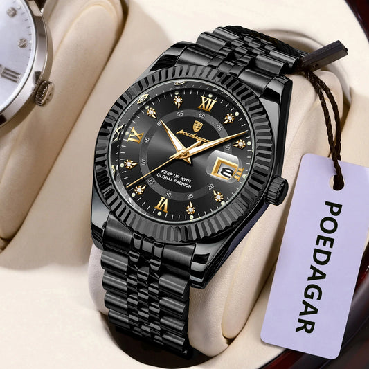 POEDAGAR Luxury Fashion Men Watch Waterproof Stainless Steel Luminous Military Man Wristwatch Date Business Quartz Men's Watches