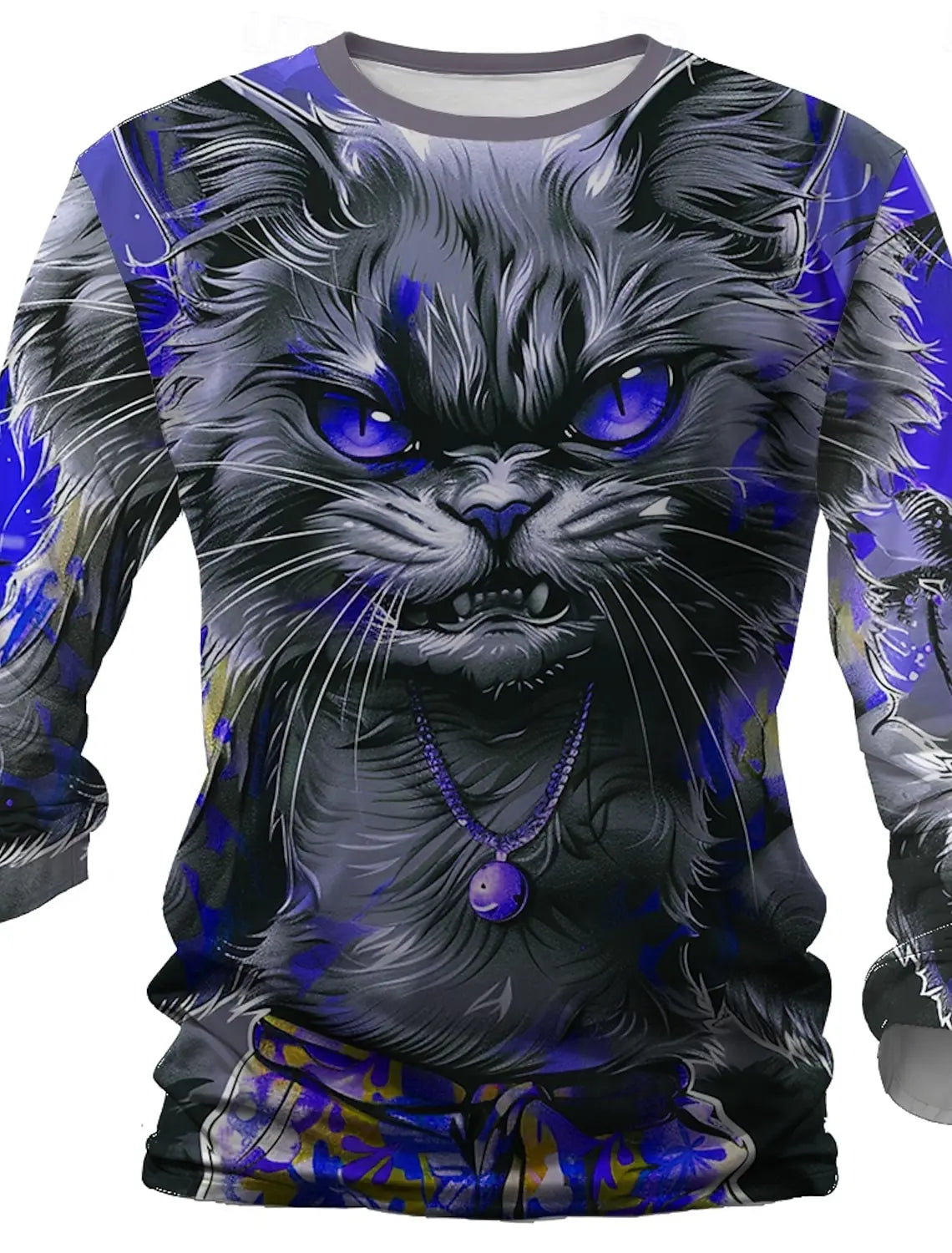 3D Printed Halloween Kitten Pattern 3D Printed Autumn Men's Crew Neck T-Shirt Casual Long Sleeve Oversized Pullover Fashion Tops