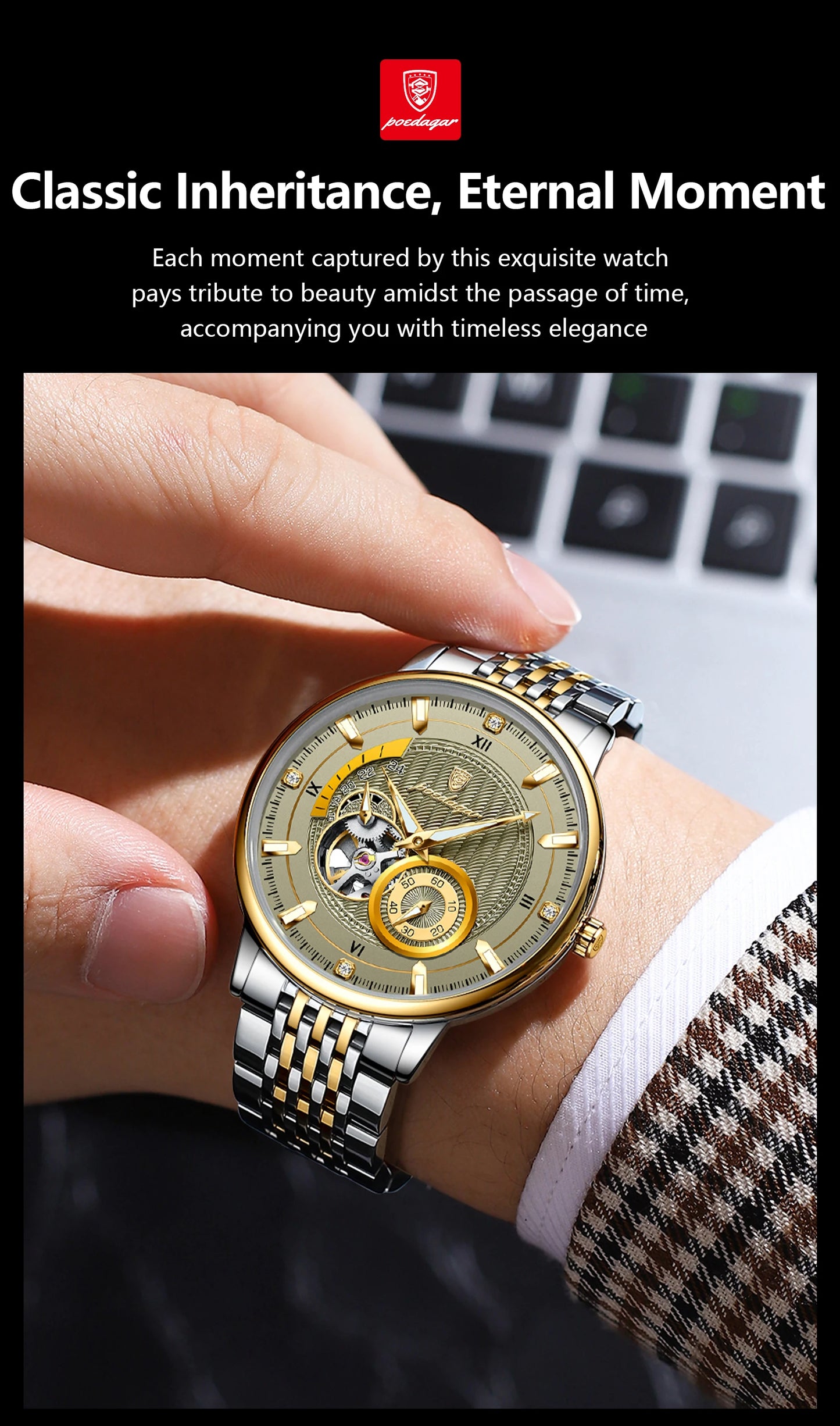 POEDAGAR Luxury Man Watch Stainless Steel Hollow Tourbillon Men Clock Luminous Mechanical Automatic Business Men's Watches Reloj