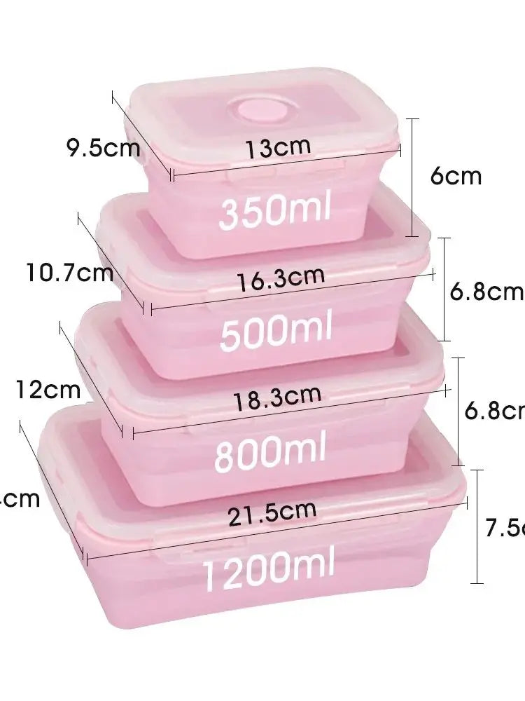 4PS Collapsible Food Storage Containers with Lids & Vent,, Kitchen Stacking Silicone Collapsible Meal Prep Container Set for