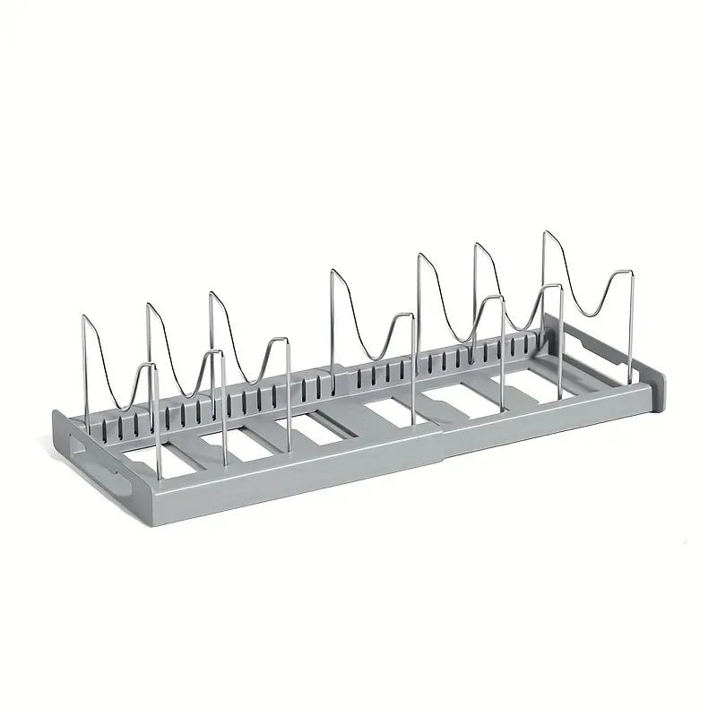 Expandable Kitchen Cabinet Pot Organiser - Adjustable Divider Rack, Multi-Use Storage Solution for Pots, Pans & Lids