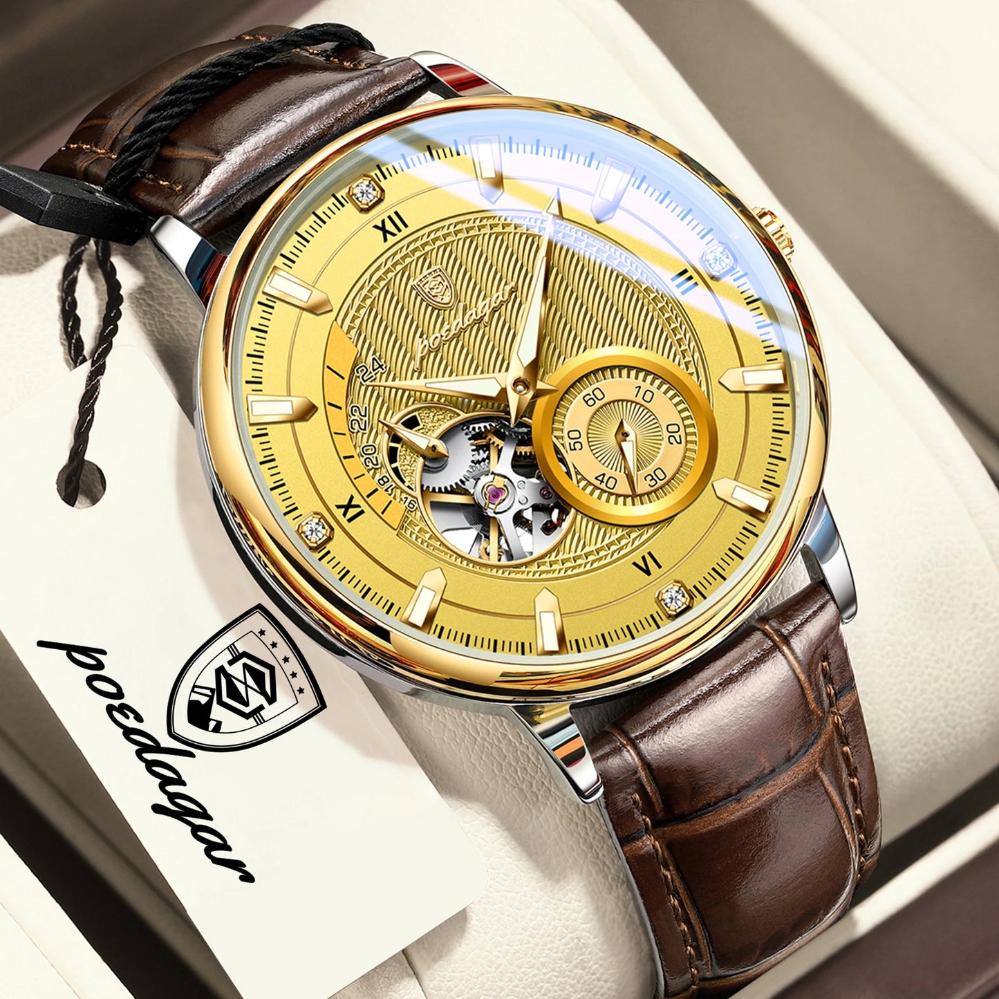 POEDAGAR Luxury Man Watch Stainless Steel Hollow Tourbillon Men Clock Luminous Mechanical Automatic Business Men's Watches Reloj