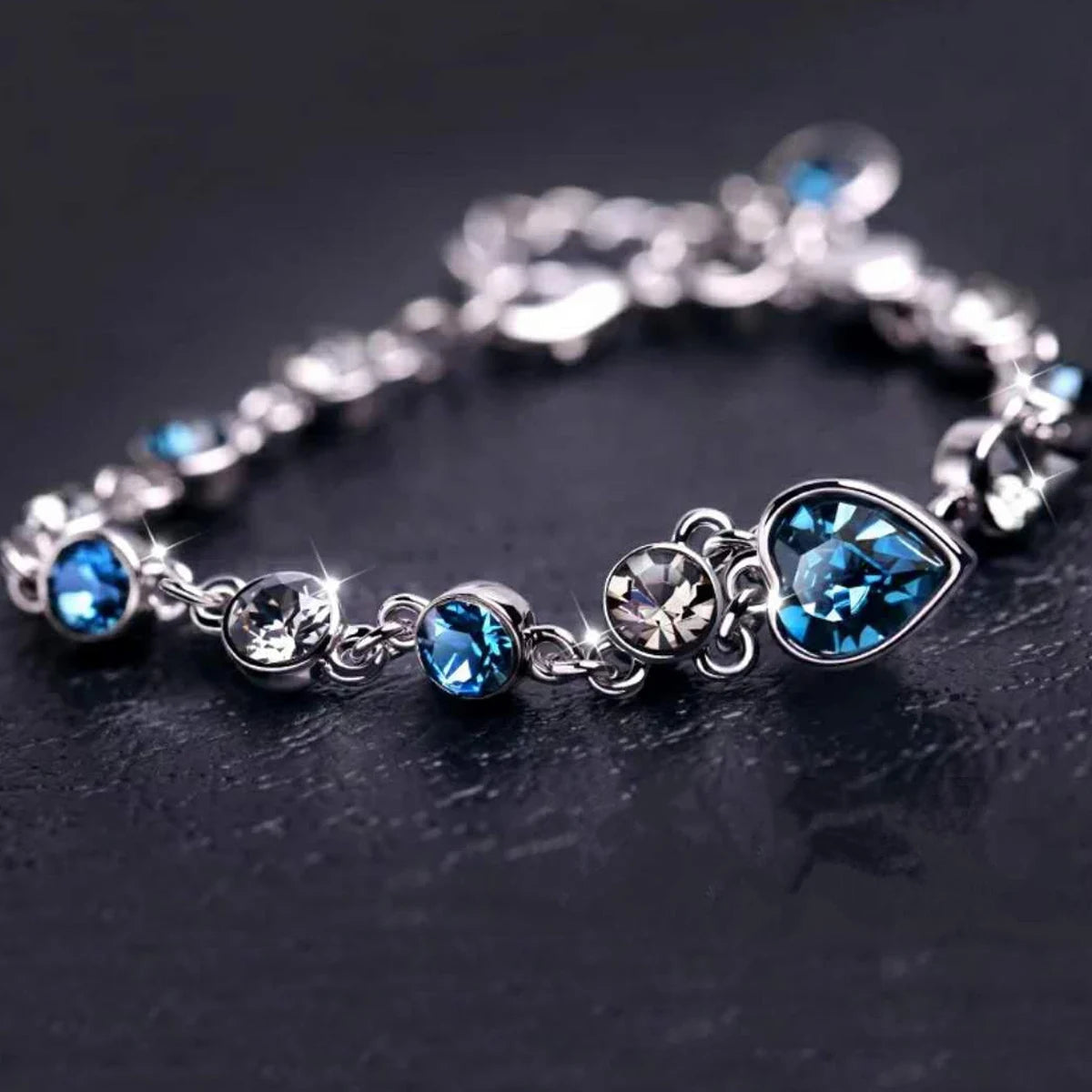 Blue Crystal Heart Charm Pulseras Bracelet