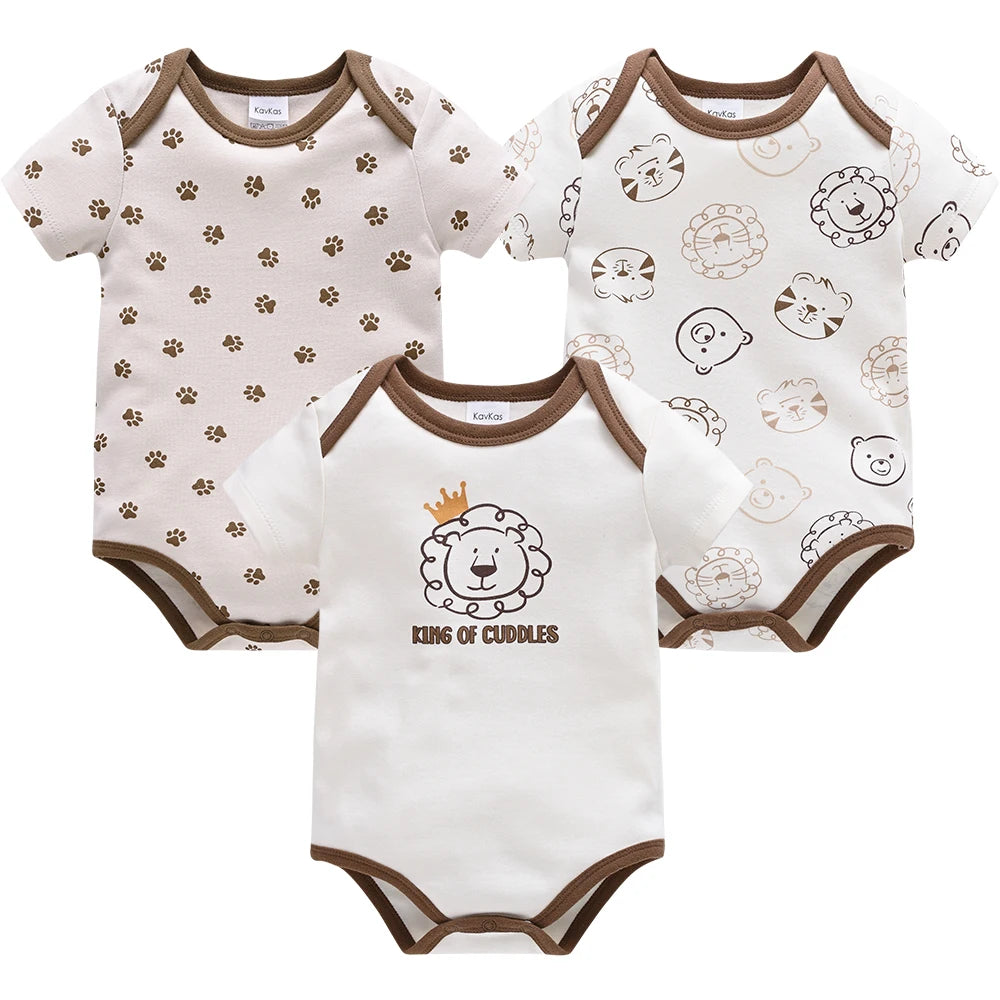 New Baby Boy Clothes Summer 100% Cotton Blue Grey Tie Print Three Piece Short Sleeve Bodysuit Pants vetements bebe For 0-12M