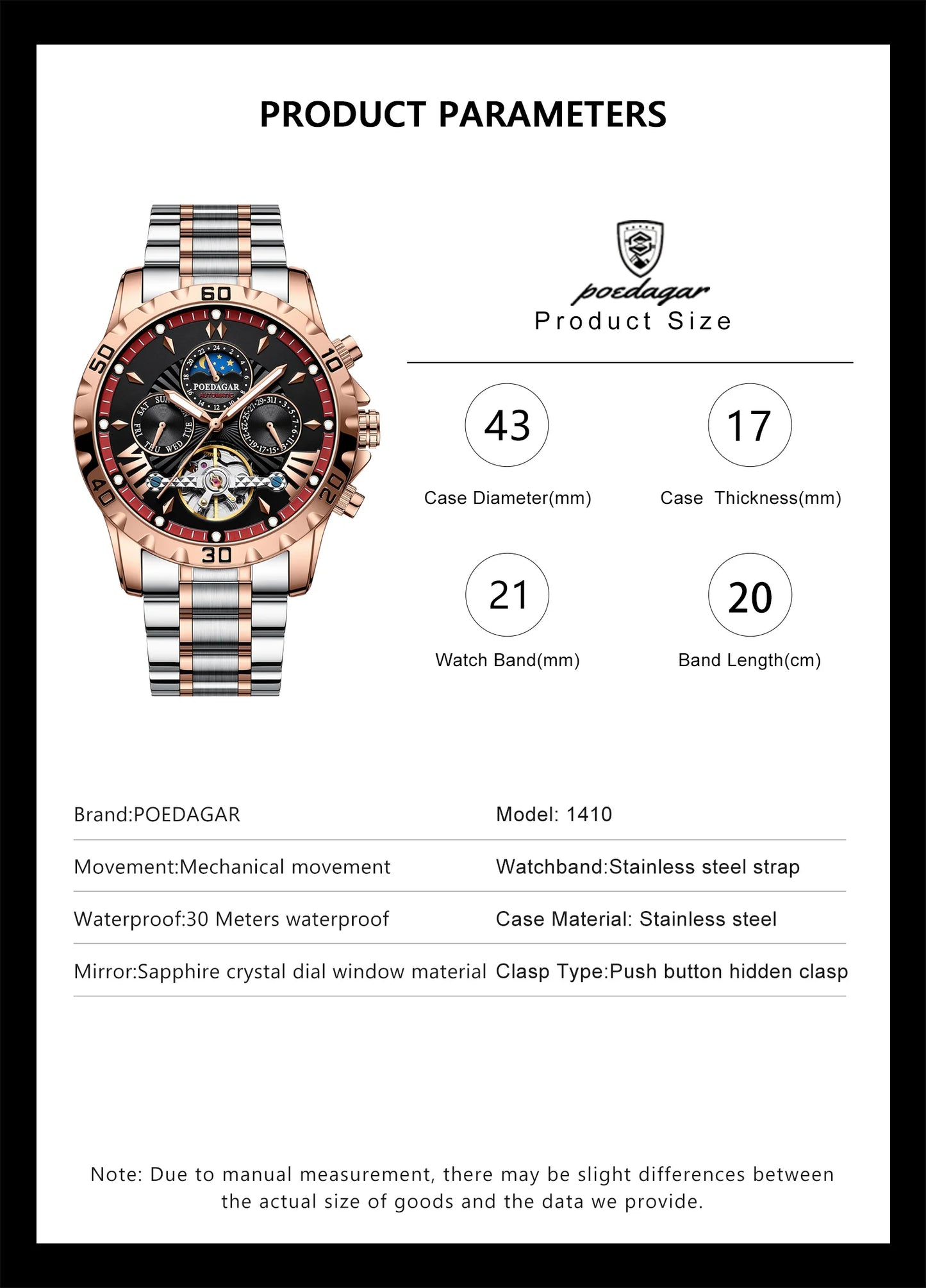 POEDAGAR Luxury Automatic Mechanical Men Watch Hollow Tourbillon Waterproof Luminous Male Clock Week Date Business Men's Watches