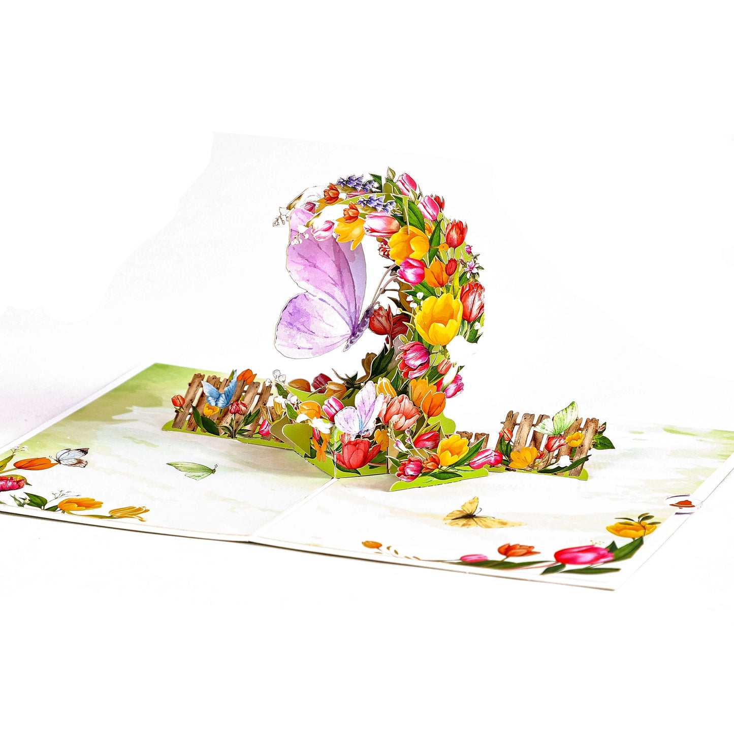 Pink Rose Garden pop-up greeting card, birthday anniversary gift for your lover mother teacher, Spring comfortable cozy kitten