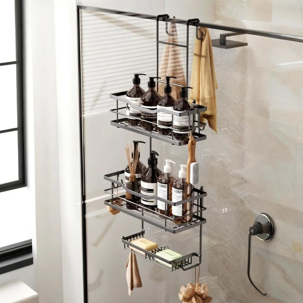 3-tier hanging shower caddy, large capacity hanging shower caddy, with 2 soap dishes