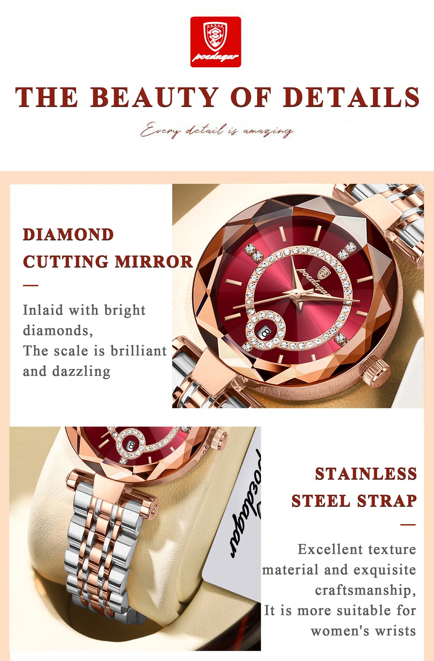 POEDAGAR High Quality Exquisite Wristwatch For Woman Waterproof Stainless Steel Date Quartz Ladies Watch Elegant Women's Watches
