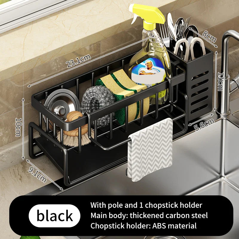Stainless Steel Kitchen Sink Storage Rack, built-in Sponge Rack And Drainage Basket For Kitchen Cleaning And Storage