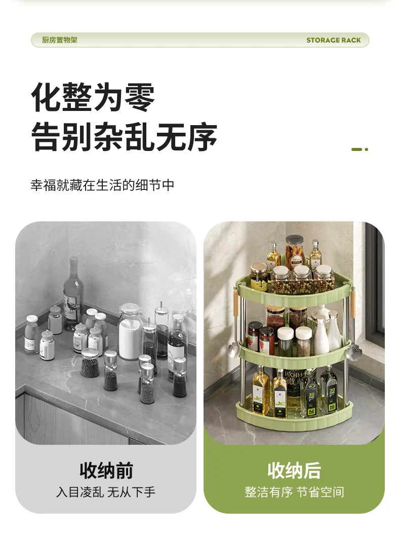 Kitchen Spice Rack Shelf Countertop Corner Multifunctional Seasoning Supplies Rack Saving Spice Rack Organiser with Hooks
