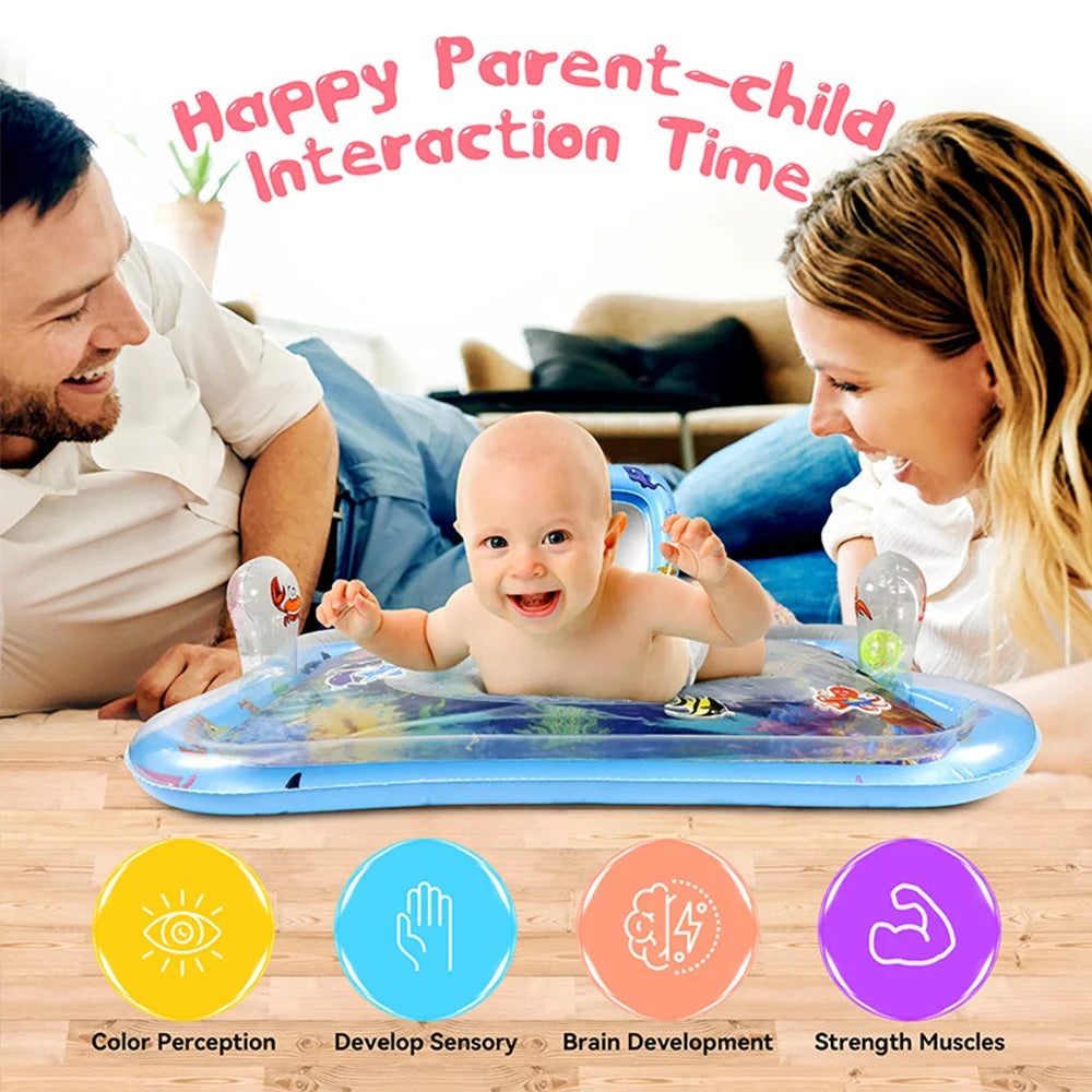 Tummy Time Water Mat for Baby Boy Girl PVC Inflatable Play Mat with Mirror Rattle Buzzer for Infants Toddlers Fun Play Activity