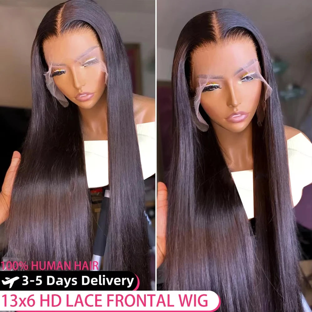 30 40 Inch 13x4 13x6 Straight HD Lace Frontal Wigs Brazilian Remy Lace Front Human Hair Wig Pre Plucked For Women 200 Density