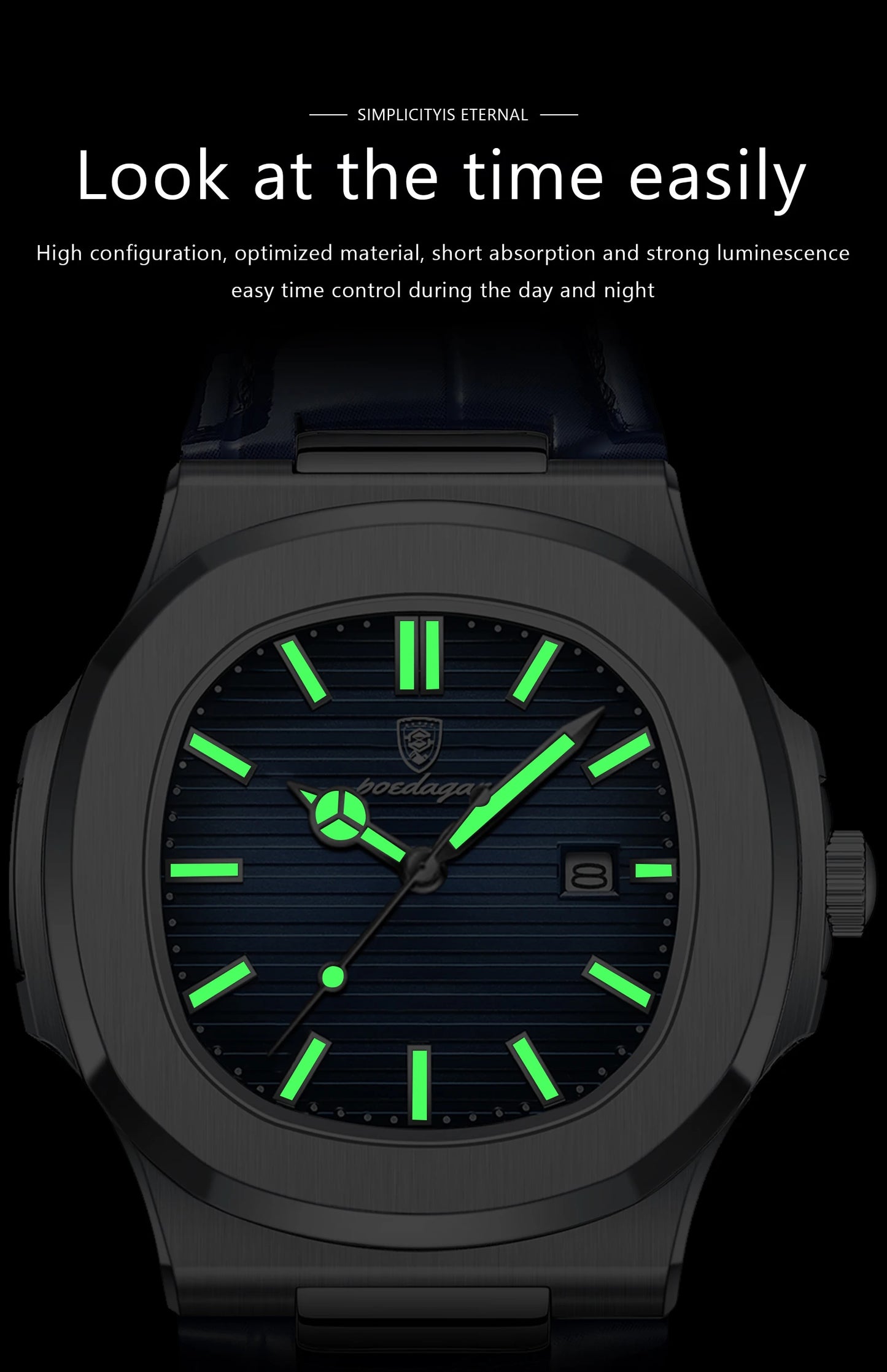 POEDAGAR Luxury Original Man Watch Date Waterproof Luminous Square Men Wristwatch High Quality Leather Men's Quartz Watches Male