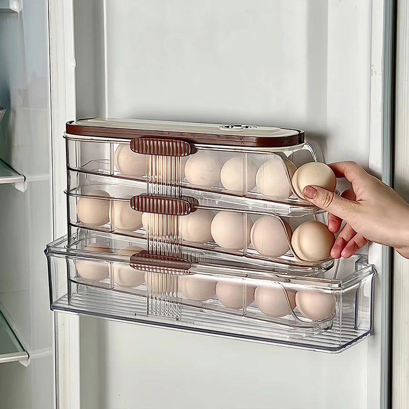 1 piece, Egg storage box, automatic rolling refrigerator egg rack storage, hand-held egg refrigerator side door storagerack