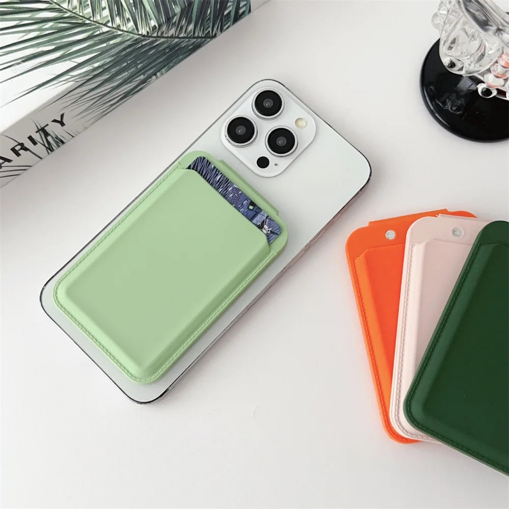 Luxury Magnetic Card Holder For iPhone 16 15 14 13 12 Pro Max Flip Make-up Mirror Silicone Bank ID Card Wallet Case