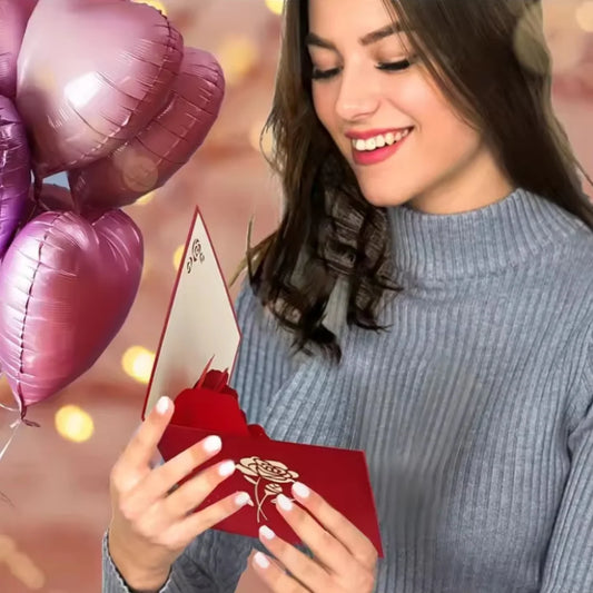 3D Rose Pop Up Card, Valentines day card, Mothers day Birthday card, anniversaries Weddings Flower Greeting Card With Envelope