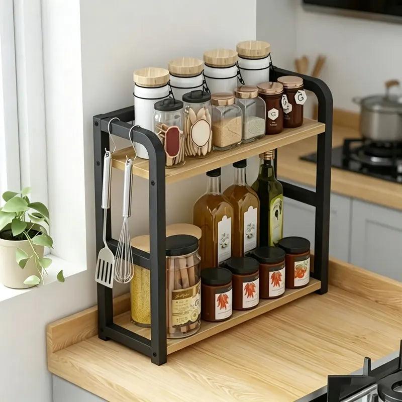 2-Tier Metal Countertop Rack – Space-Saving Kitchen Storage Organiser