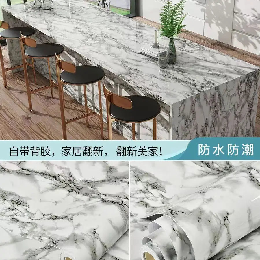 PVC Thickened Waterproof And Oil-proof Marble Wallpaper Self-adhesive Sticker Bathroom Cabinet Cooktop Desktop Decorative Film