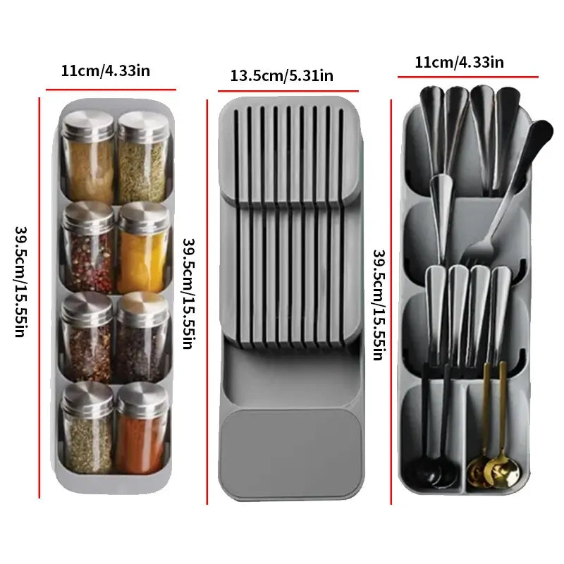 Kitchen Drawer Cutlery Storage Tray Knife Holder Spoon Forks Tableware Organiser Container For Spice Bottles Knives Block Rack