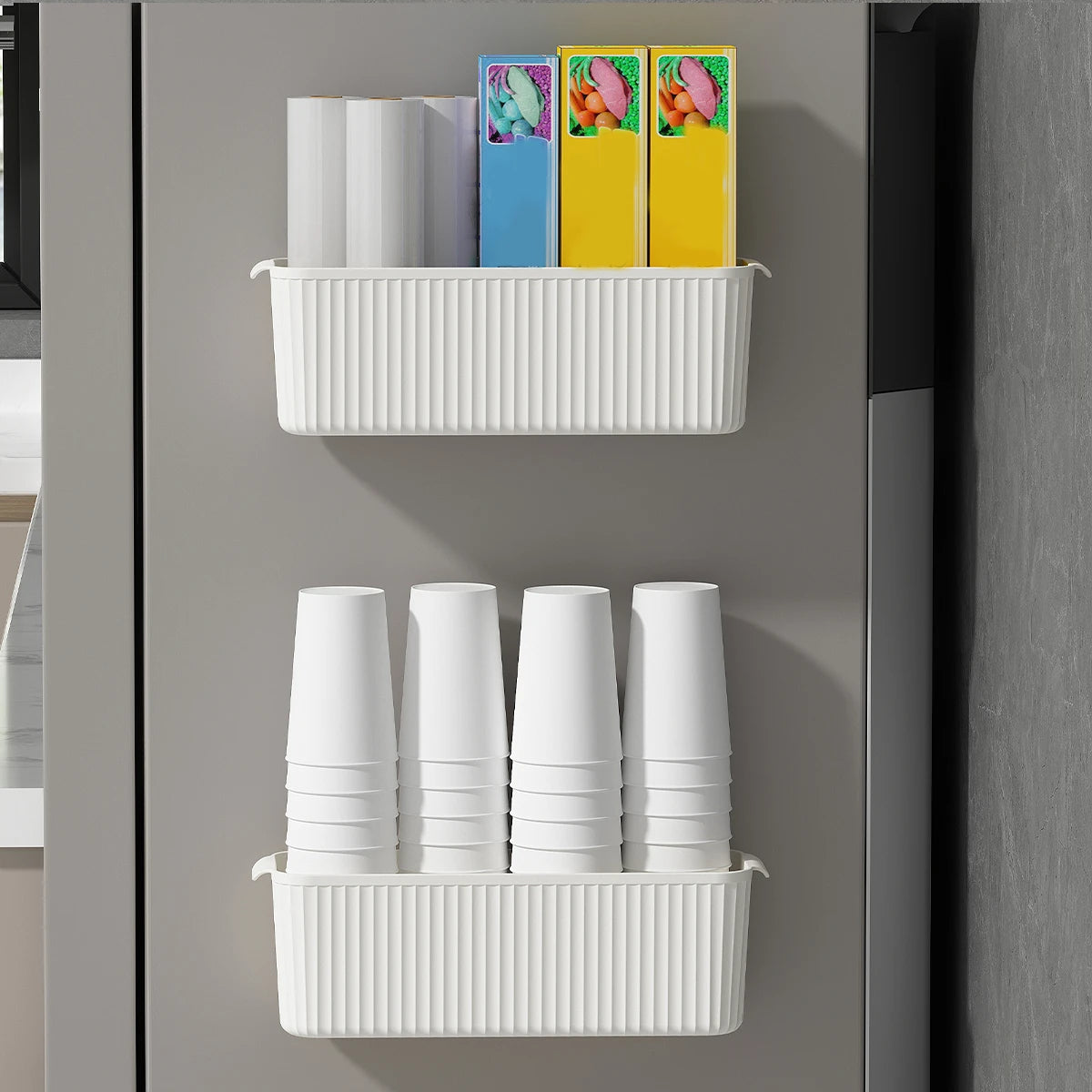 WORTHBUY Wall Mounted Punch Free Self Adhesive Storage Rack Holder Cabinet Door Plastic Organiser Shelf Kitchen Accessories
