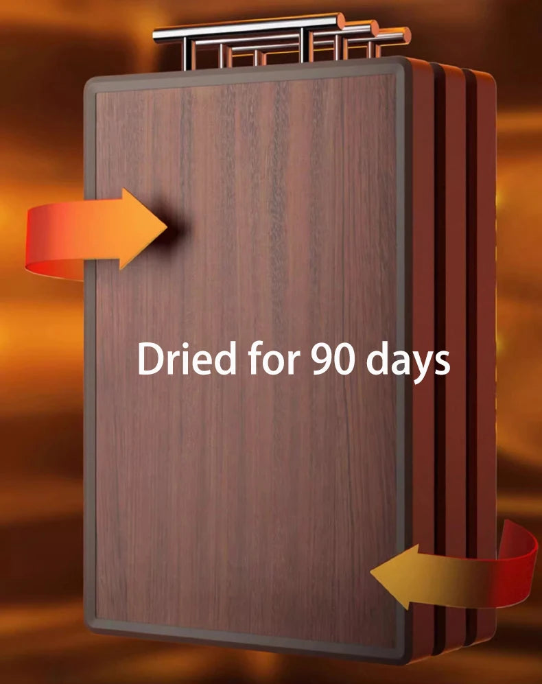 Heavy Duty Wooden Cutting Board with Mold-Proof Edge, Double-Sided Butcher Block with Metal Handle, 90-Day Dried Solid Wood