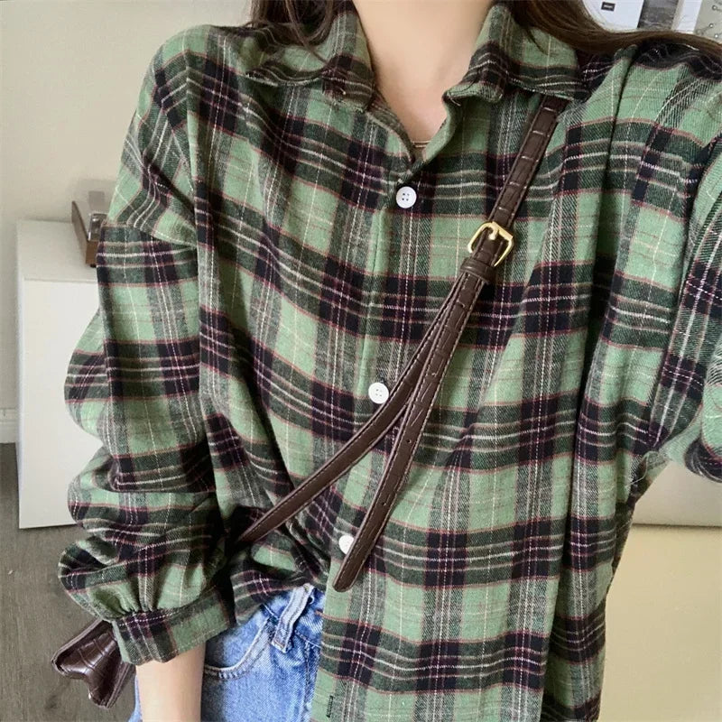 Long Sleeve Collared Button-Up Tartan Black Flannel Shirt