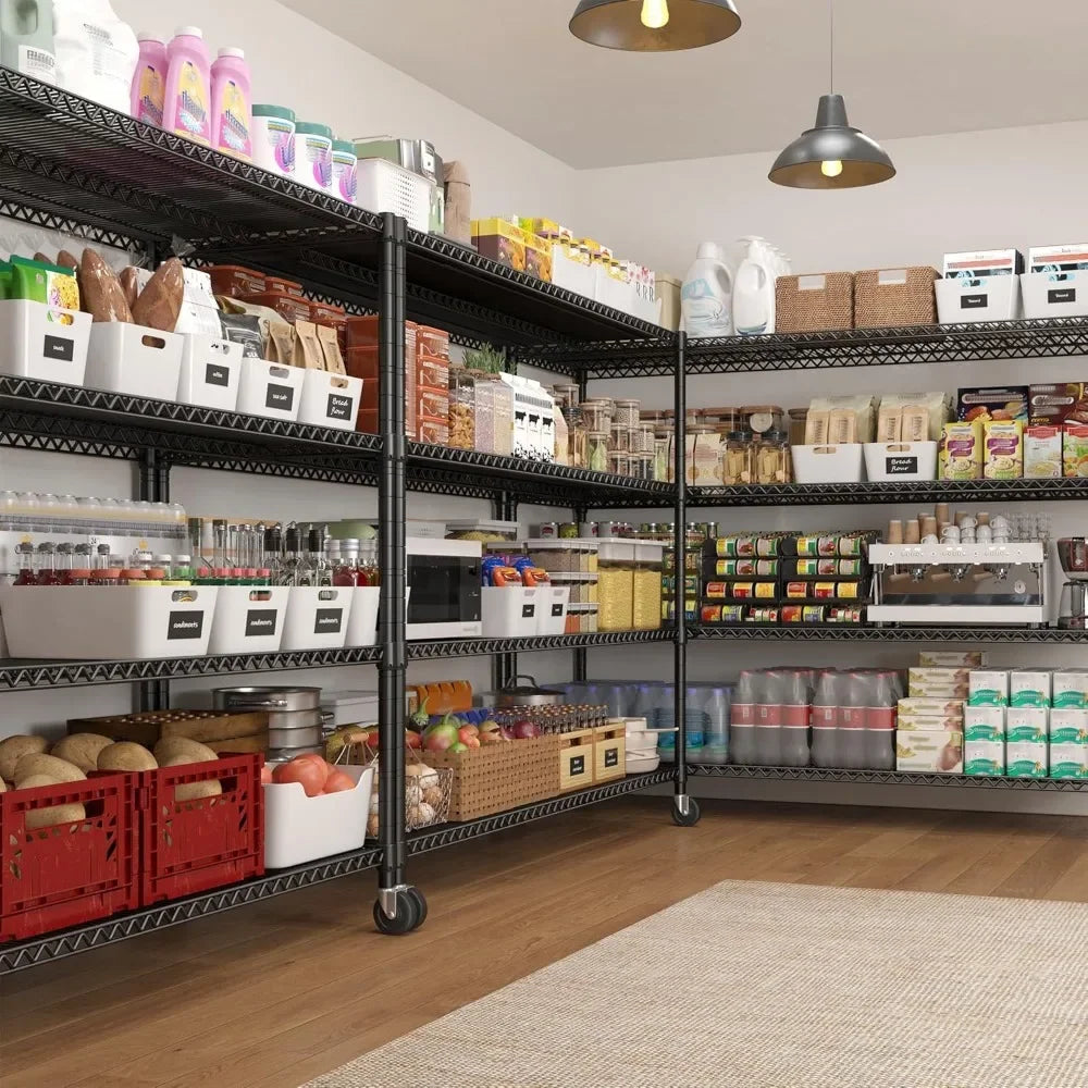Wire Shelving Unit with Wheels, 4 Tier Adjustable Storage Shelves for Kitchen, Pantry, Office, Garage, Warehouse,