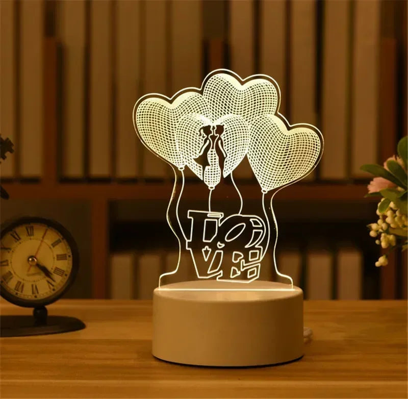 Creative 3D Acrylic Night Light USB Operated Bedroom Bedside LED Table Lamp Ornaments Christmas Holiday Birthday Event Gift