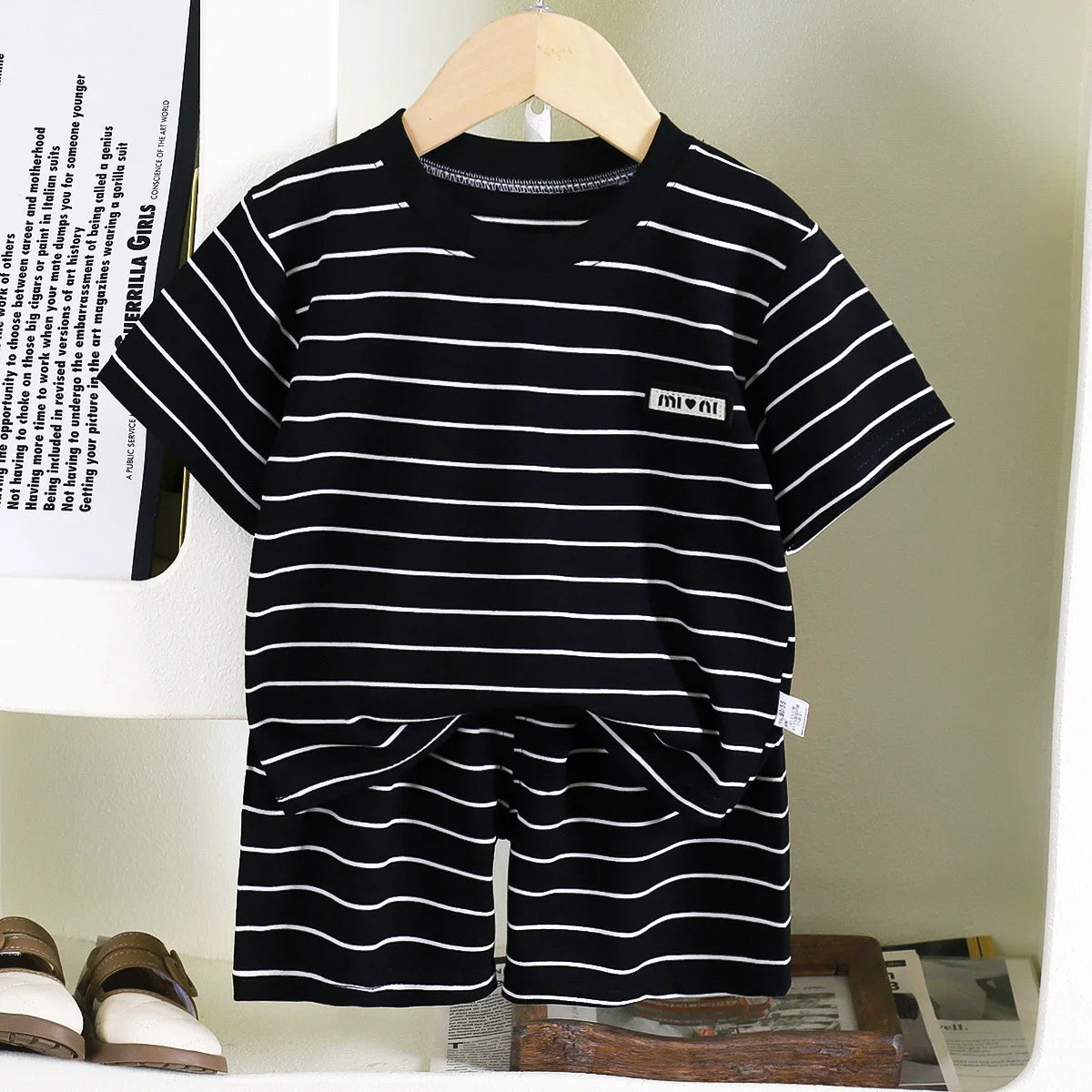 New Summer Children's Top and Bottom Clothes Set Striped Cotton Casual Sports Short Sleeve Two Piece Set for Children 0-5 Years
