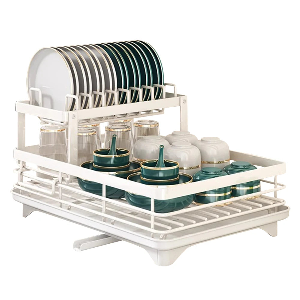Popular Dish Drying Rack Kitchen Adjustable Steel 2 Tier Plates Organiser Dish Bowl Drainer Storage Rack Kitchen Utensils