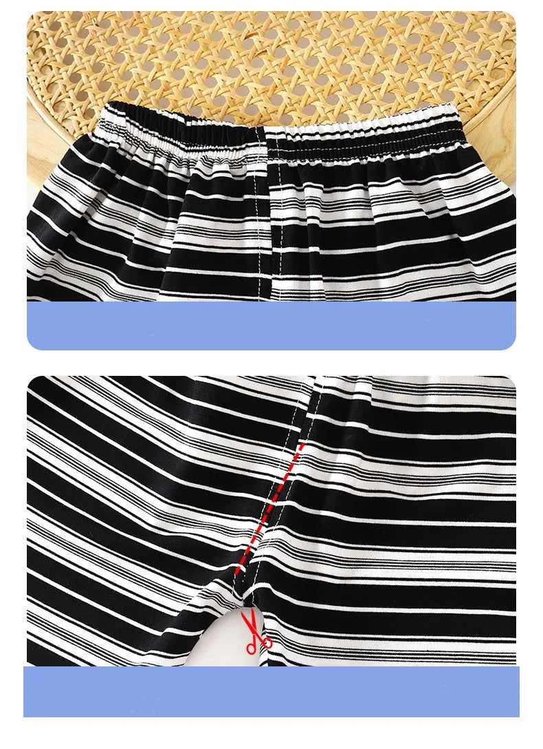 New Summer Children's Top and Bottom Clothes Set Striped Cotton Casual Sports Short Sleeve Two Piece Set for Children 0-5 Years