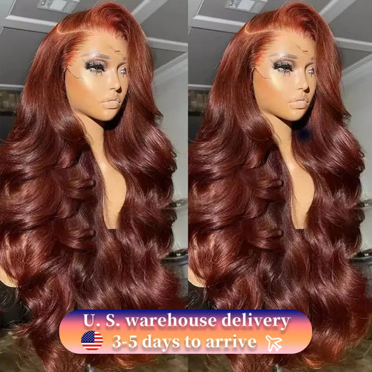 250 Density Reddish Brown 13x6 HD Lace Frontal Wig 30 36 40 Inch Colored 13x4 Body Wave Colored Lace Front Remy Human Hair Wig
