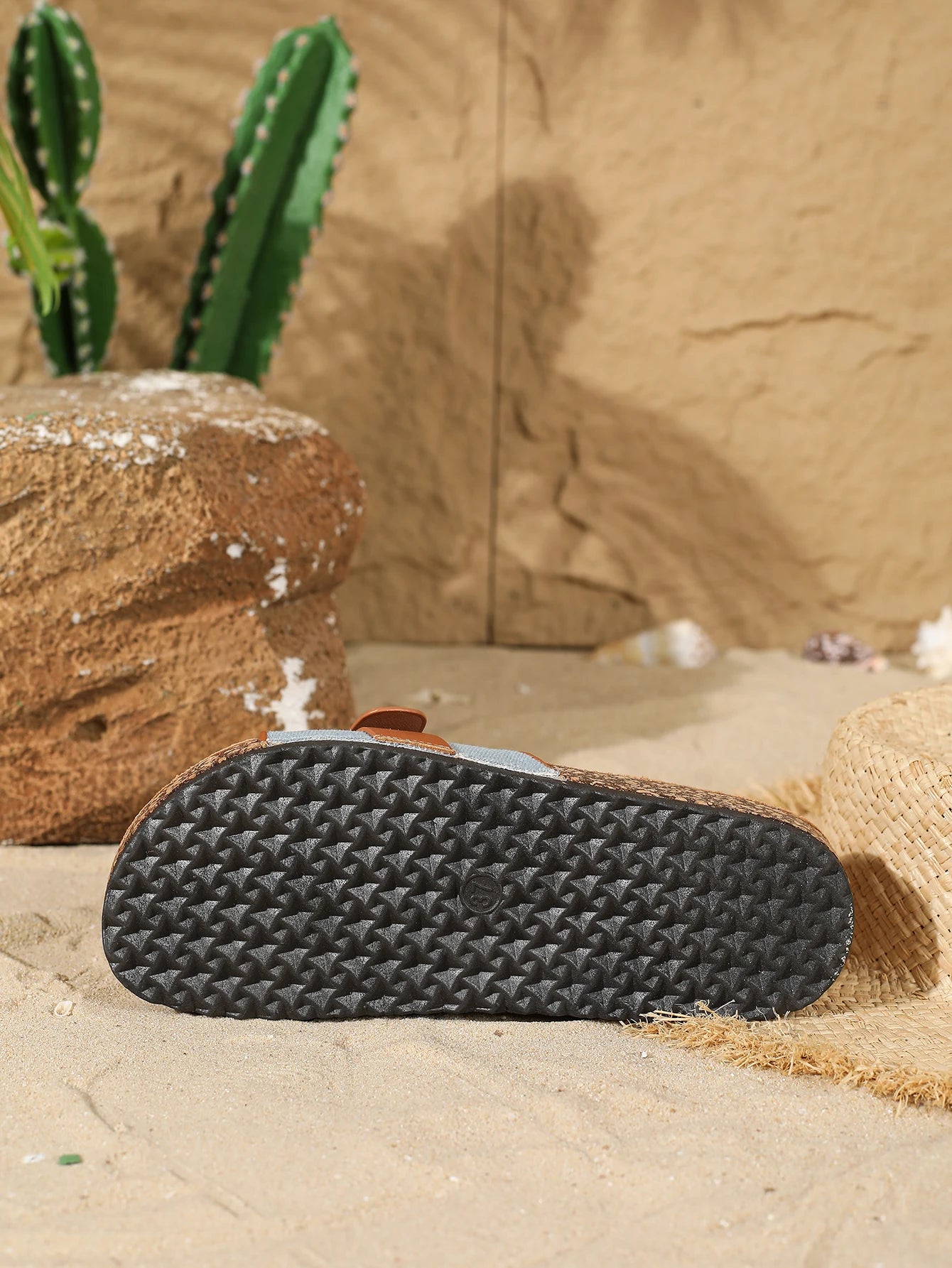 Women's Cork Insole Sandals, Single Strap Buckle, Comfort Slippers